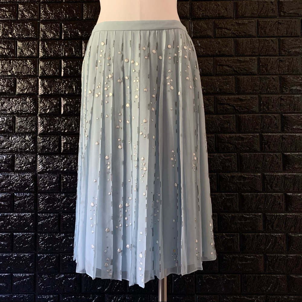 Carolina Herrera Light Blue Silk Pleated Skirt